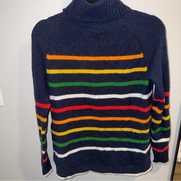 J Crew Sweater Womens XS Navy Rainbow Stripe Turtleneck Alpaca Wool Blend Luxury - Picture 4 of 5